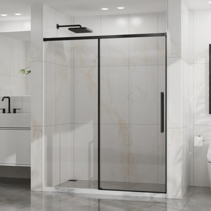Goodyo 60" W x 72" H Sliding Shower Door, Semi-Frameless Glass Shower Door, 1/4" (6mm) Thick Tempered Clear Glass with Easy-clean Coating, Stainless Steel Hardware, Matte Black