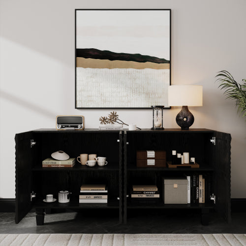 Modern Black Sideboard with 4 Sunburst Doors