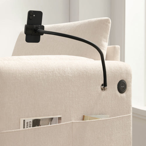 37 inch  Chenille Single Sofa Chair, Storage Ottoman, Dual Charging Ports, Phone Holder