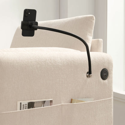 37 inch  Chenille Single Sofa Chair, Storage Ottoman, Dual Charging Ports, Phone Holder