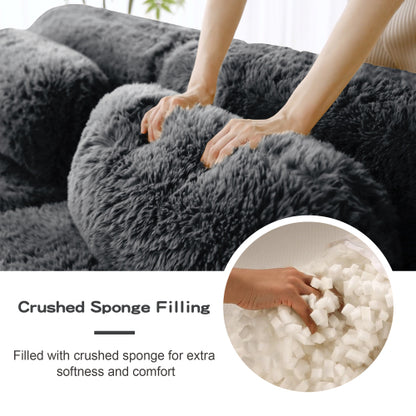 Dark-Grey 2-Seater Modular Plush-Fabric Sectional Sofa No-Assembly with Throw Pillows Non-Slip