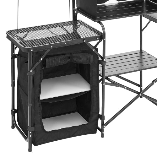 Camping Kitchen Table Portable Outdoor Cook Station Storage Windshield Aluminum