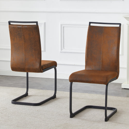 Set of 2 Vintage Brown Tech Fabric Dining Chairs, 39.3inch  High Back Metal Frame Accent Chairs