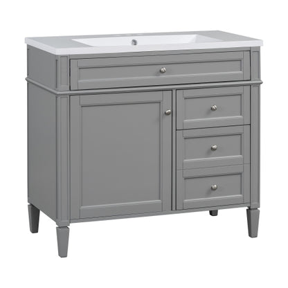 36'' Bathroom Vanity with Top Sink, Modern Bathroom Storage Cabinet with 2 Drawers and a Tip-out Drawer, Single Sink Bathroom Vanity