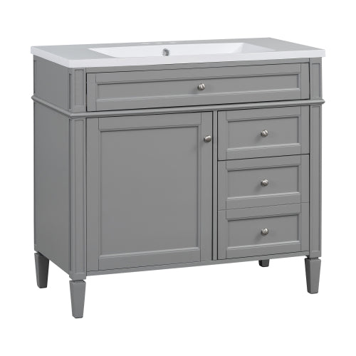 36'' Bathroom Vanity with Top Sink, Modern Bathroom Storage Cabinet with 2 Drawers and a Tip-out Drawer, Single Sink Bathroom Vanity