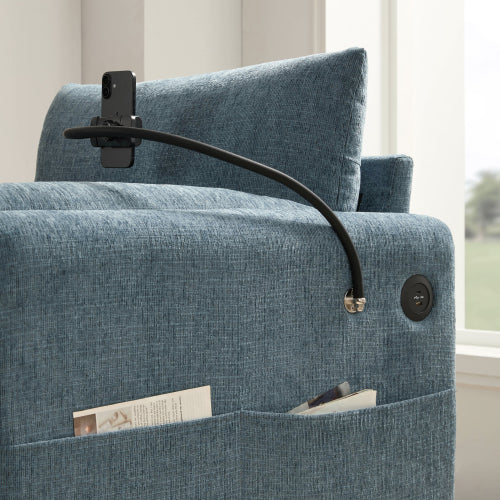 37 inch  Chenille Single Armchair, Storage Ottoman, USB-C Charger & Phone Holder