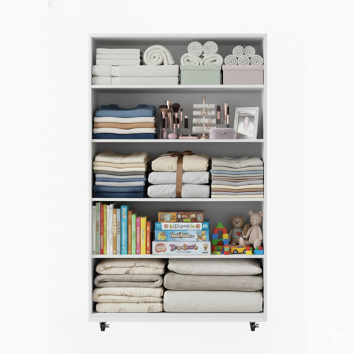 White 5-Drawer Dresser with Wheels – Modern Storage Cabinet