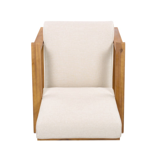Patio Lounge Chair, Outdoor Club Chair with Beige Cushion and Teak Acacia Wood Frame