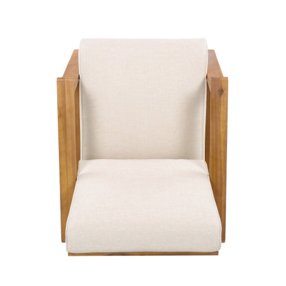 Patio Lounge Chair, Outdoor Club Chair with Beige Cushion and Teak Acacia Wood Frame
