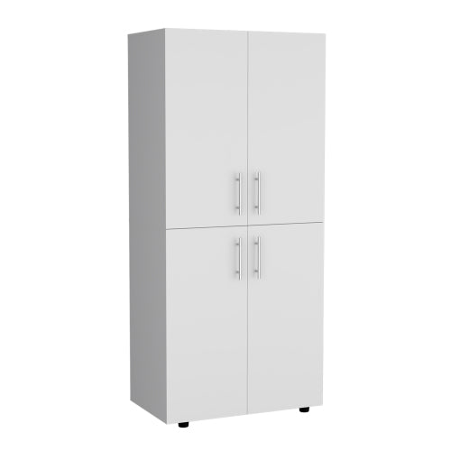 70" High Four-Door Armoire Wardrove Closet Cabinet, Six Shelves and Two Hanging Rods, Bedroom Clothes Storage Cabinet Organizer White