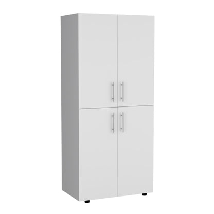 70" High Four-Door Armoire Wardrove Closet Cabinet, Six Shelves and Two Hanging Rods, Bedroom Clothes Storage Cabinet Organizer White