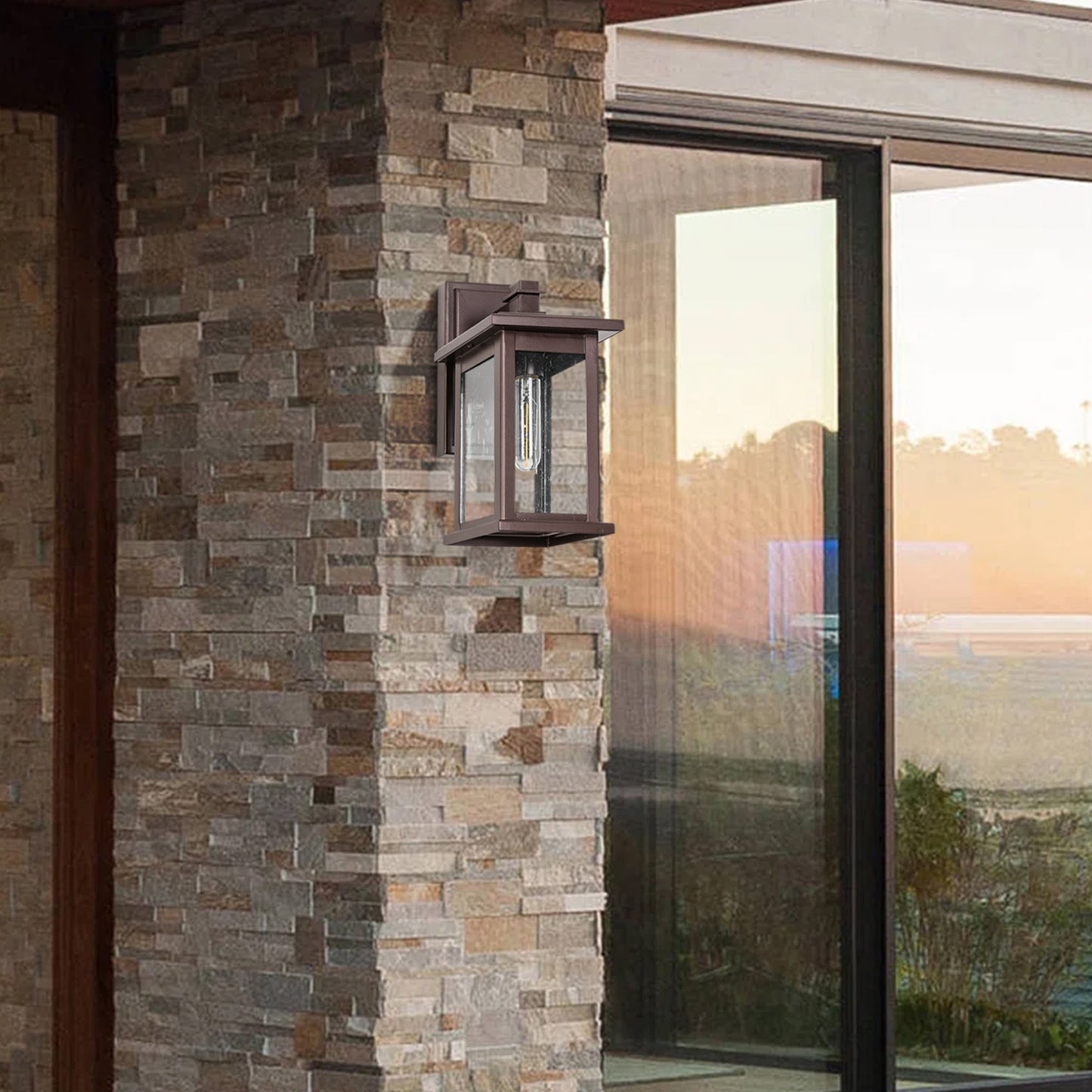 1 Set Oil Rubbed Bronze not Motion Sensing Outdoor Hardwired Wall Lantern Sconce with No Bulbs Included