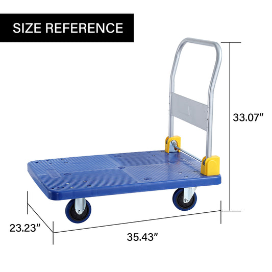 Foldable Push Hand Cart, Platform Truck with 880 lbs. Weight Capacity, Blue