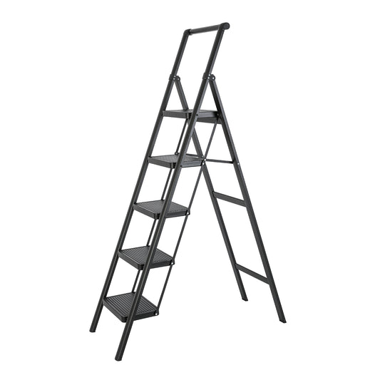 5-Step Steel Folding Step Stool Ladder 330 lbs. Load Capacity (1.5 ft. Industry Standard Ladder Height),Black