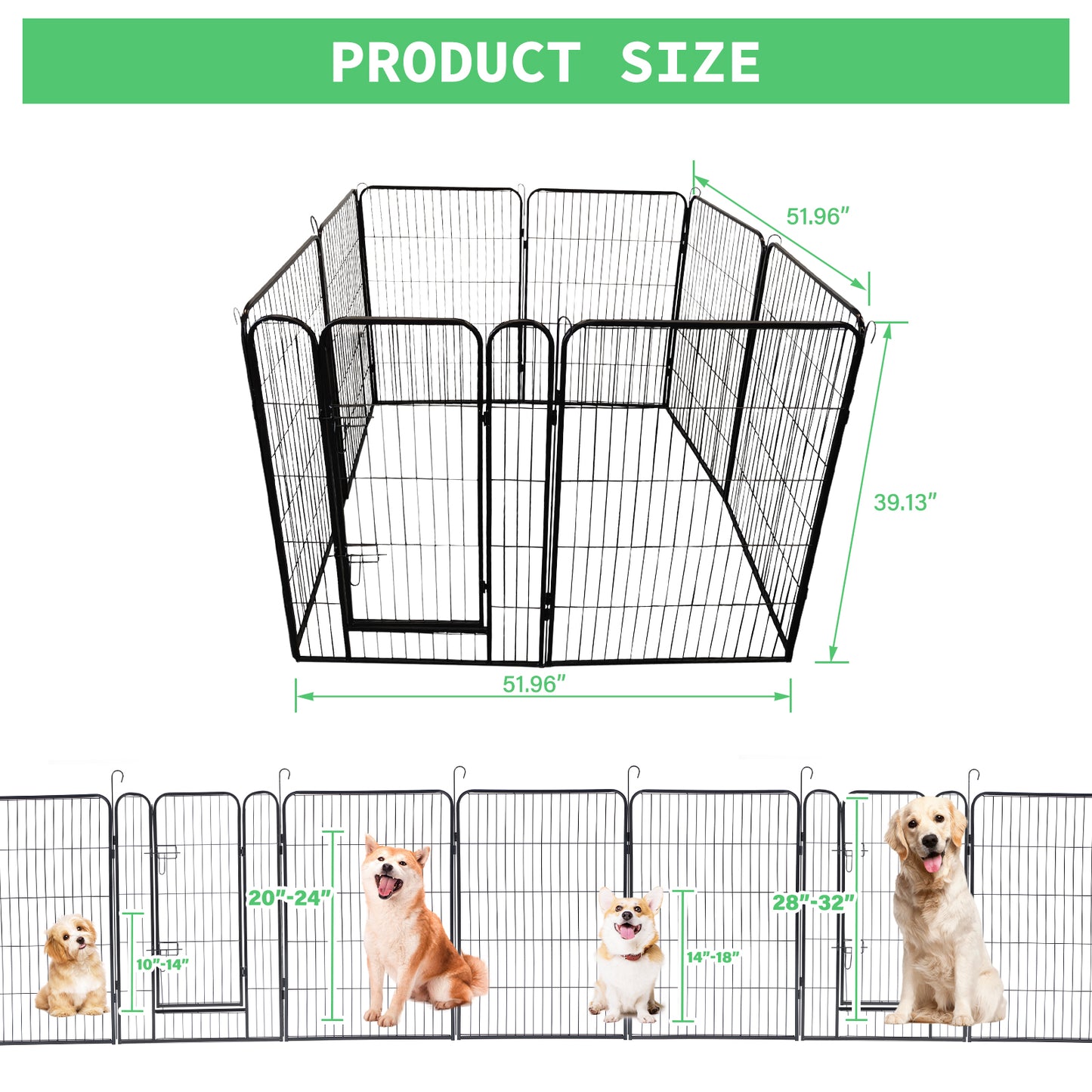 Large Outdoor Metal Puppy Dog Run Fence/8 Panels Iron Pet Dog Playpen