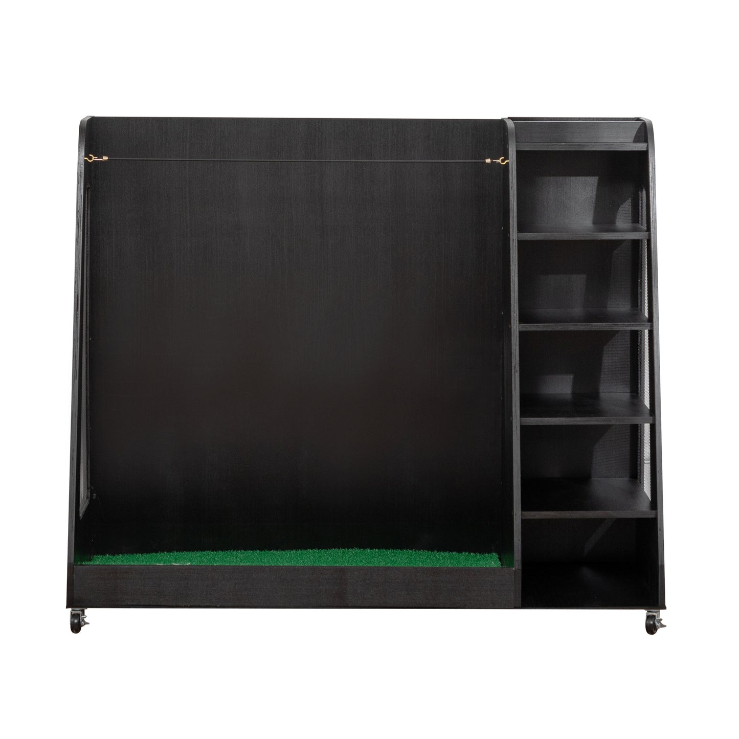 Wooden Golf Bag Storage Rack , Holds 3 Stand Bags & 14+ Clubs, Organizer for Golf Balls, Shoes & Accessories, Heavy Duty for Garage, Indoor Outdoor Use, Easy Assembly,Black