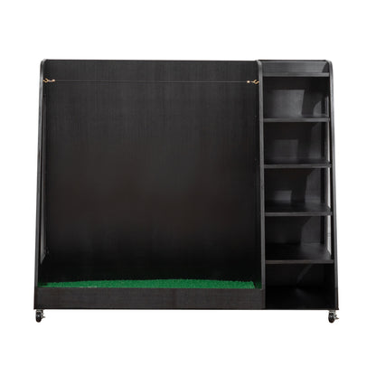 Wooden Golf Bag Storage Rack , Holds 3 Stand Bags & 14+ Clubs, Organizer for Golf Balls, Shoes & Accessories, Heavy Duty for Garage, Indoor Outdoor Use, Easy Assembly,Black