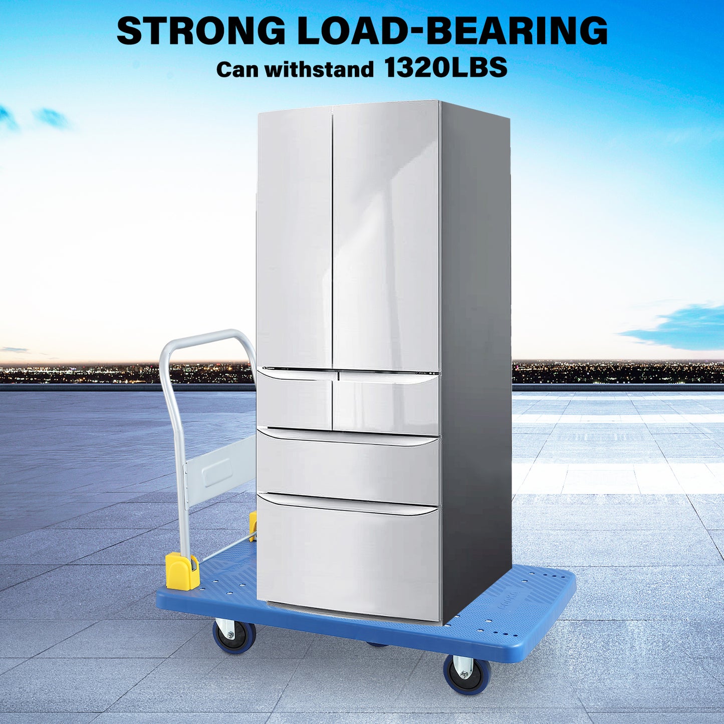 Foldable Push Hand Cart, Platform Truck with 1320 lbs. Weight Capacity, Blue