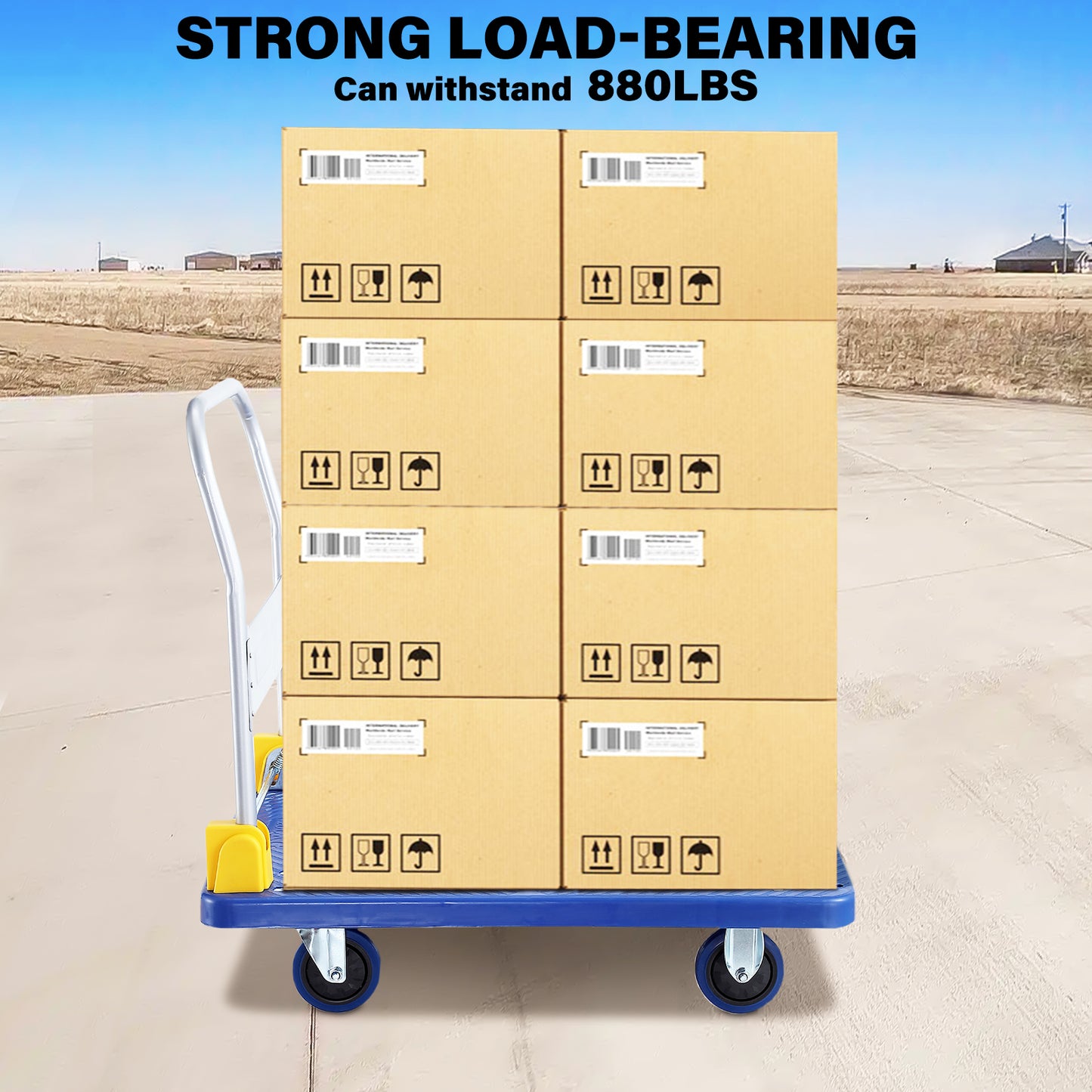 Foldable Push Hand Cart, Platform Truck with 880 lbs. Weight Capacity, Blue