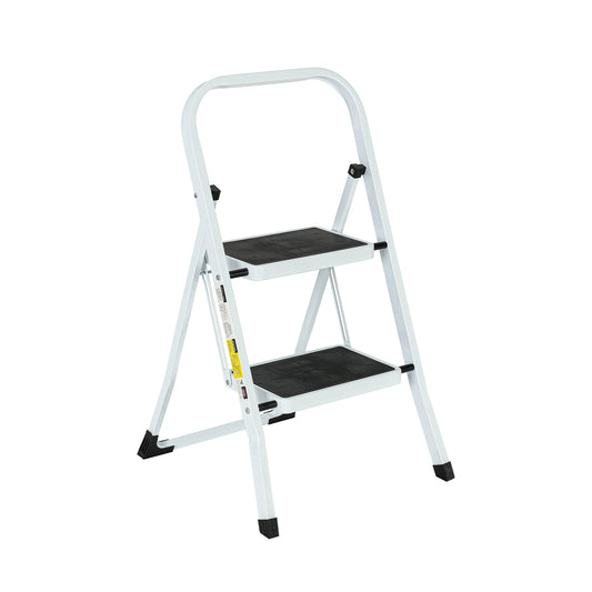 2-Step White Iron Ladder Foldable Non-slip Outdoor Ladder Loading 330 lbs. for Home, Kitchen, Office