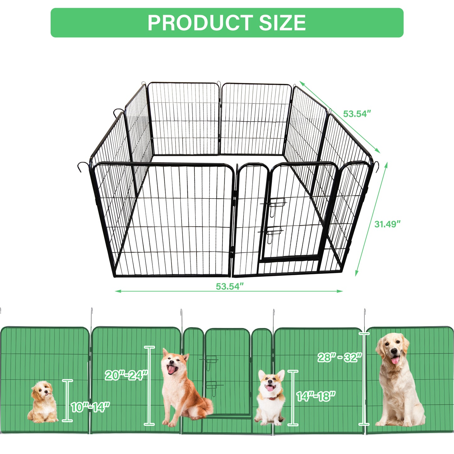 8-Panels Outdoor Indoor Iron Puppy Dog Fence Pet Dog Playpen