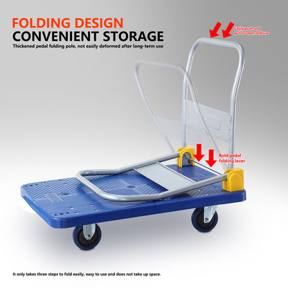 Foldable Push Hand Cart, Platform Truck with 880 lbs. Weight Capacity, Blue