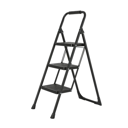 3-Step Iron Folding Step Stool Ladder 330 lbs. Load Capacity Type IA Duty Rating (6.3 ft. Reach Height), Black
