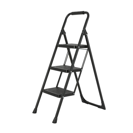 3-Step Iron Folding Step Stool Ladder 330 lbs. Load Capacity Type IA Duty Rating (6.3 ft. Reach Height), Black