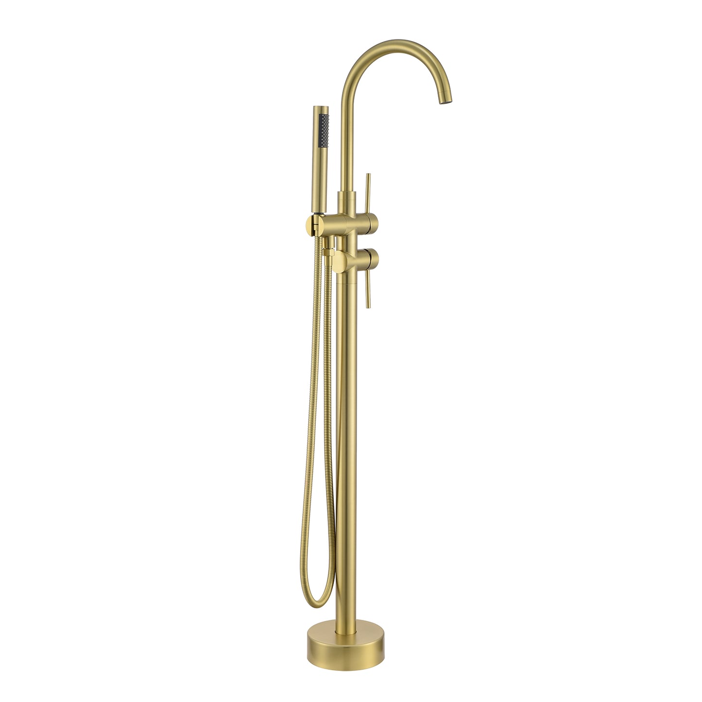 Single-Handle Free Standing Claw Foot Freestanding Tub Faucet with Handheld Shower in Brushed Gold