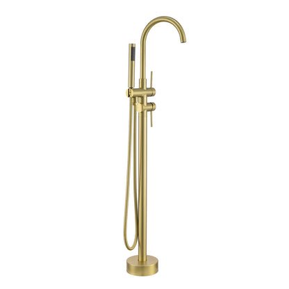 Single-Handle Free Standing Claw Foot Freestanding Tub Faucet with Handheld Shower in Brushed Gold