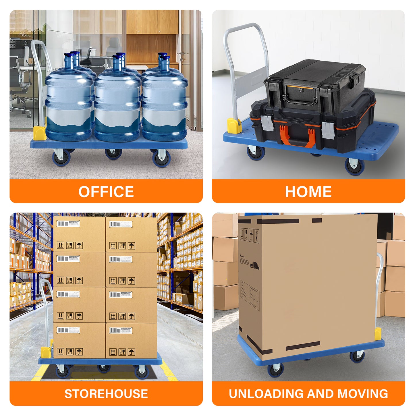 Foldable Push Hand Cart, Platform Truck with 1320 lbs. Weight Capacity, Blue