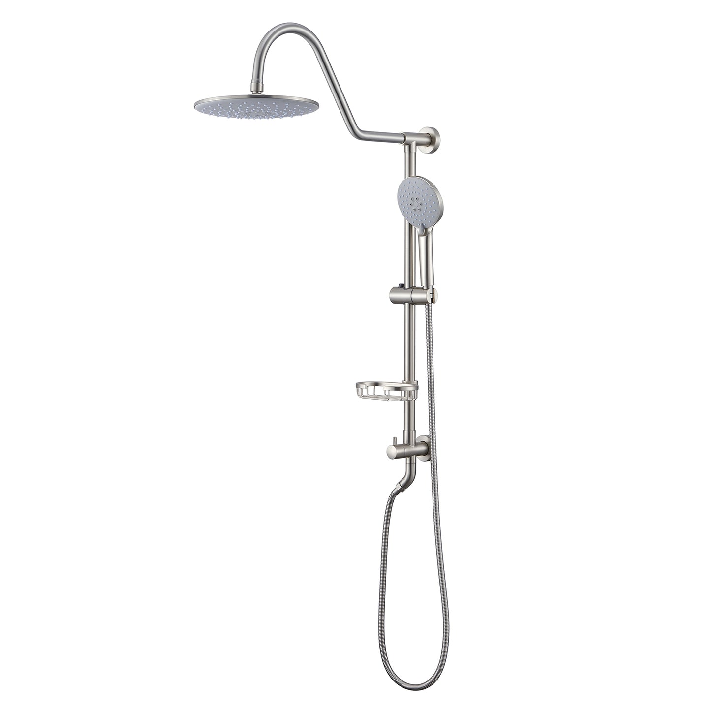 5 -Spray Patterns 8 in. 2.5 GPM Rain Wall Mount Dual Shower Heads with Handheld Shower System in Brushed Nickel