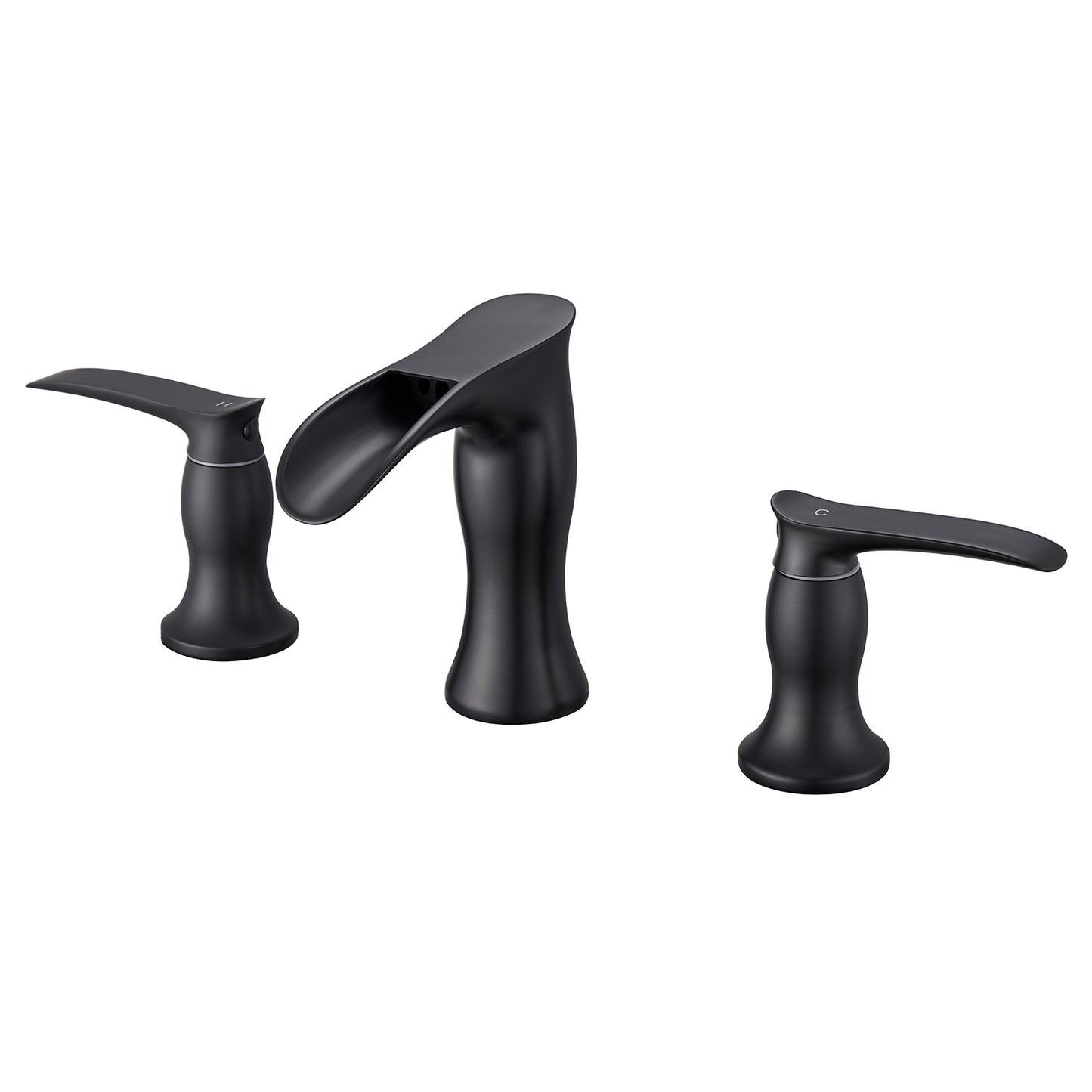 8 in. Widespread Waterfall 2-Handles 3-Holes Bathroom Faucet Lavatory Vanity Sink Faucet in Matte Black