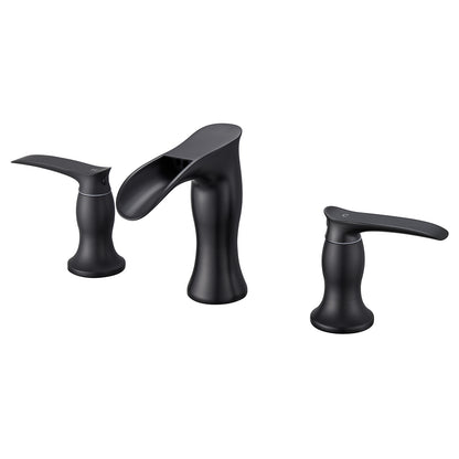 8 in. Widespread Waterfall 2-Handles 3-Holes Bathroom Faucet Lavatory Vanity Sink Faucet in Matte Black
