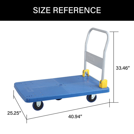 Foldable Push Hand Cart, Platform Truck with 1320 lbs. Weight Capacity, Blue