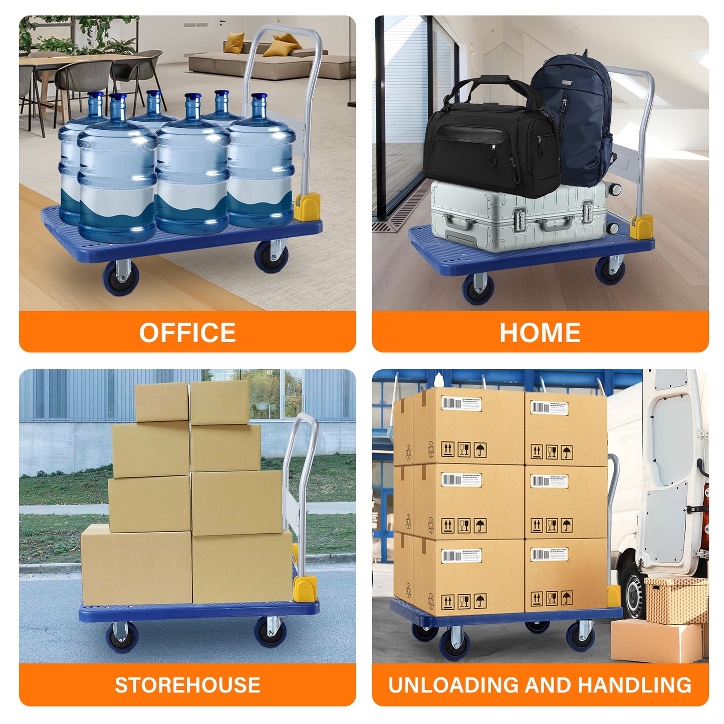 Foldable Push Hand Cart, Platform Truck with 880 lbs. Weight Capacity, Blue