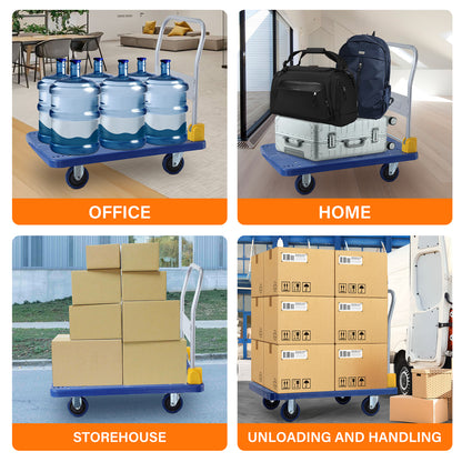 Foldable Push Hand Cart, Platform Truck with 880 lbs. Weight Capacity, Blue