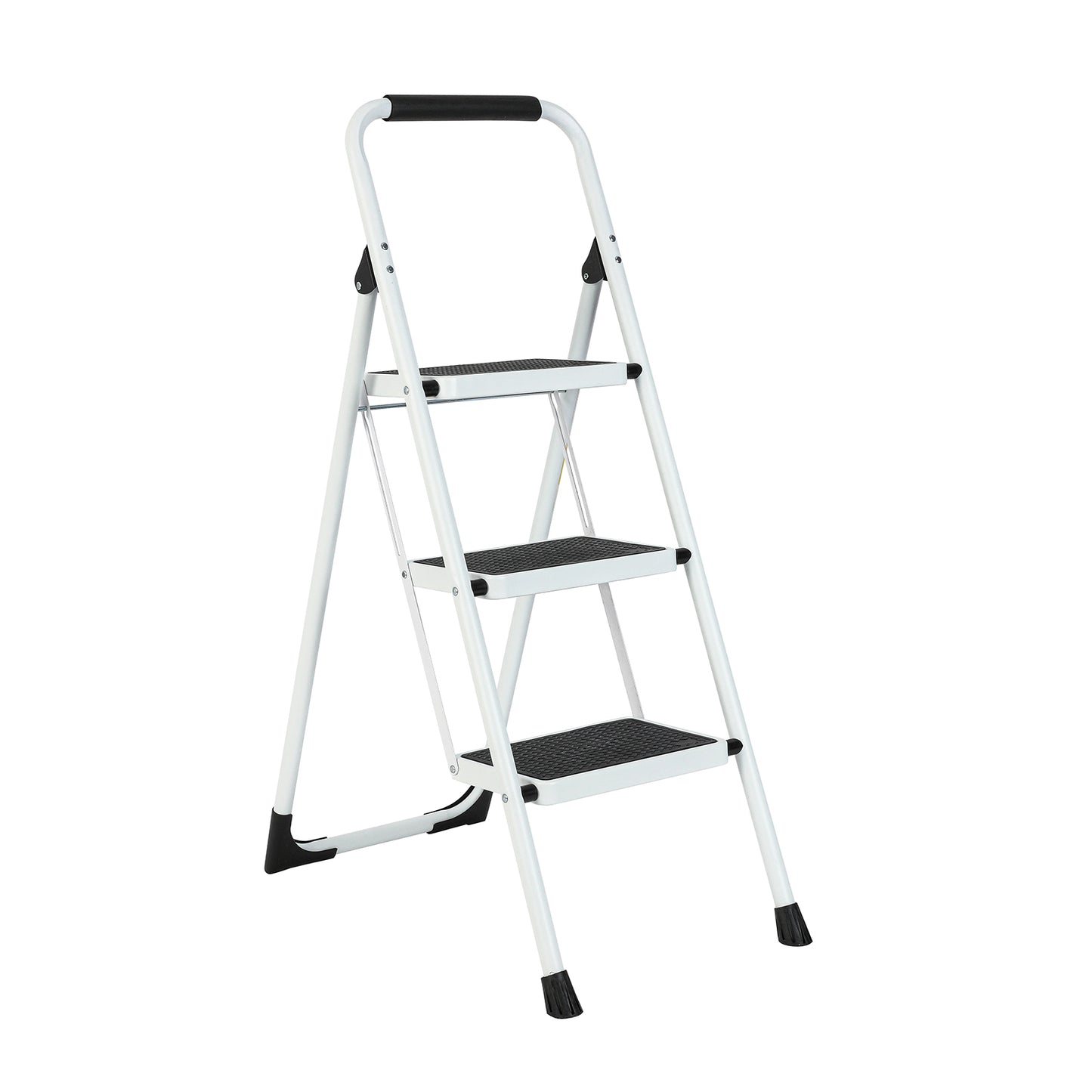 3-Step white Iron Ladder Foldable Non-slip Outdoor Ladder Loading 330 lbs. for Home, Kitchen, Office