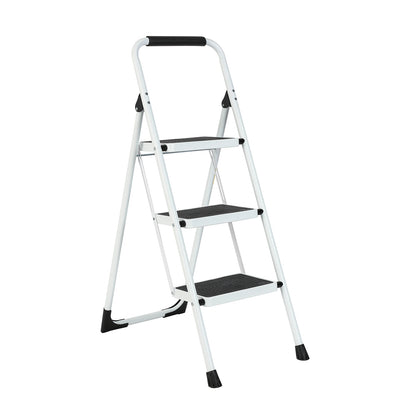 3-Step white Iron Ladder Foldable Non-slip Outdoor Ladder Loading 330 lbs. for Home, Kitchen, Office