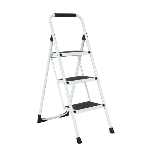 3-Step white Iron Ladder Foldable Non-slip Outdoor Ladder Loading 330 lbs. for Home, Kitchen, Office