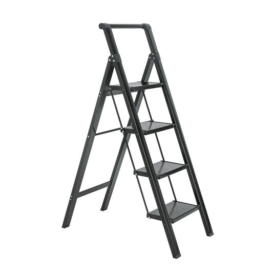 4 Aluminum Step Ladder, 4 Step Stool Folding Step Stool with Handrails, Sturdy Step Stool for Adult, Gorilla Ladders 500LBS Capacity Sturdy& Portable Ladder for Home Kitchen Library Office