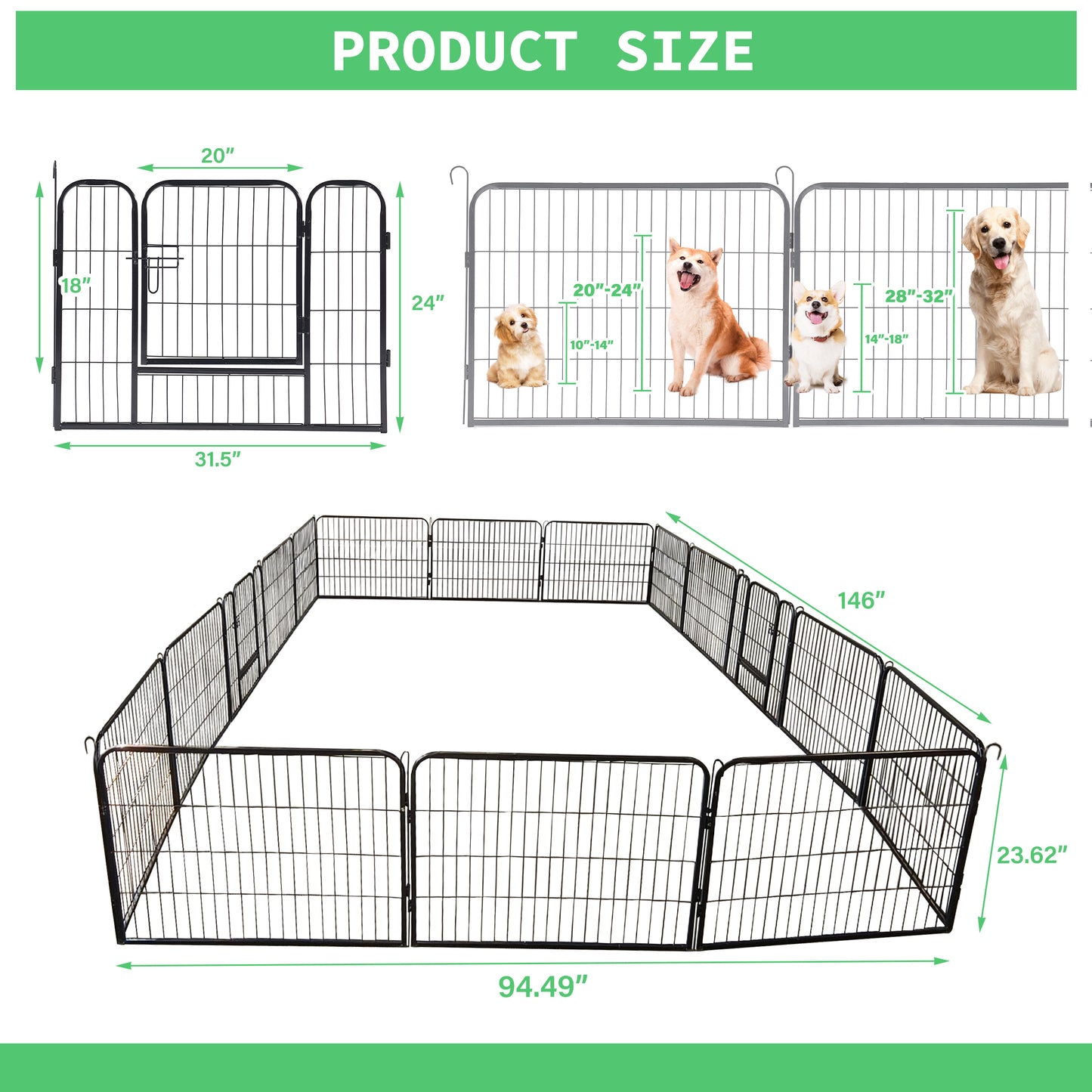 Portable Outdoor Folding 16-panel Heavy Duty Metal Pet Playpen