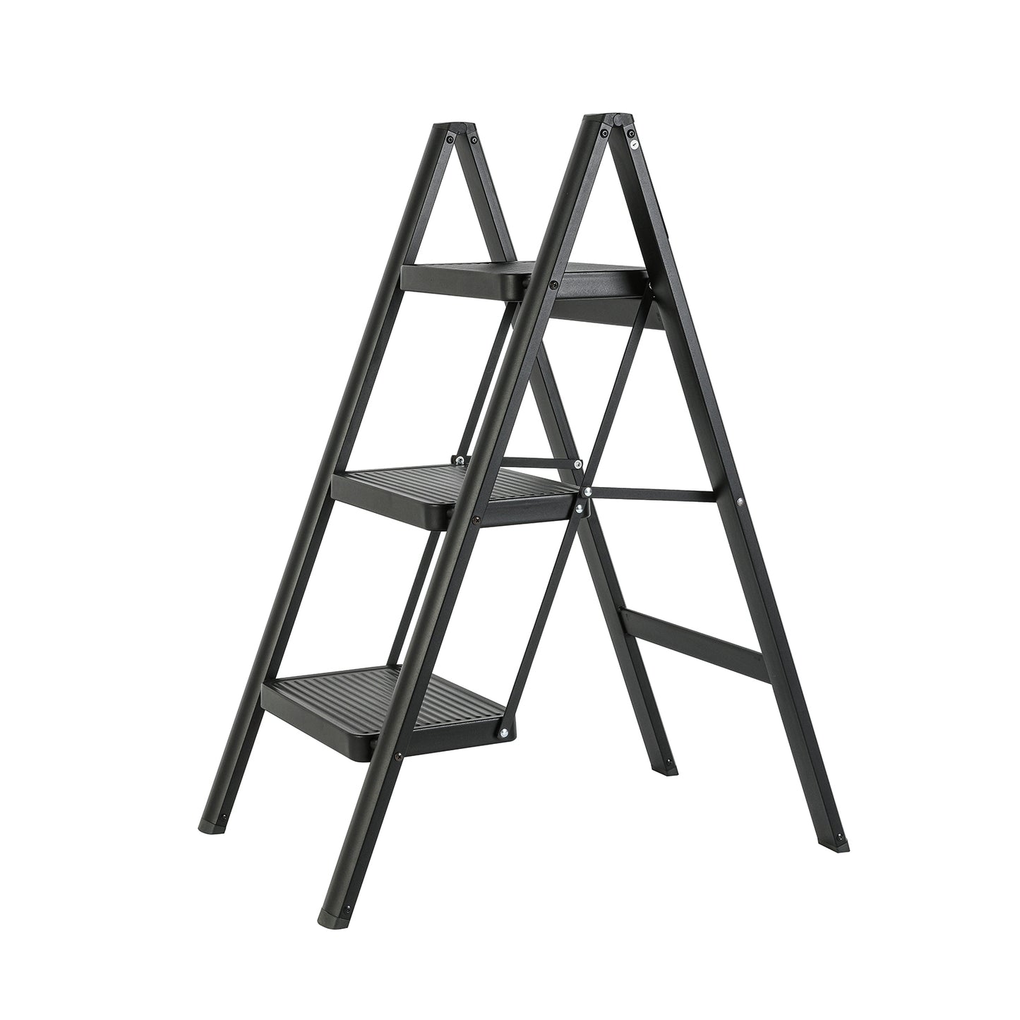 Foldable 3-step Iron Ladder, Load-Bearing Capacity 330 lbs., with Non-Slip and Widened Steps
