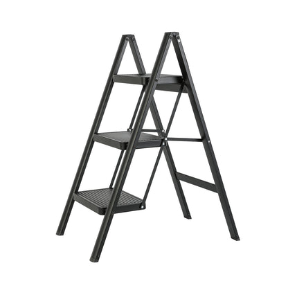 Foldable 3-step Iron Ladder, Load-Bearing Capacity 330 lbs., with Non-Slip and Widened Steps
