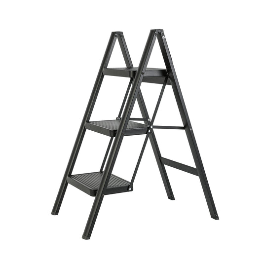 Foldable 3-step Iron Ladder, Load-Bearing Capacity 330 lbs., with Non-Slip and Widened Steps