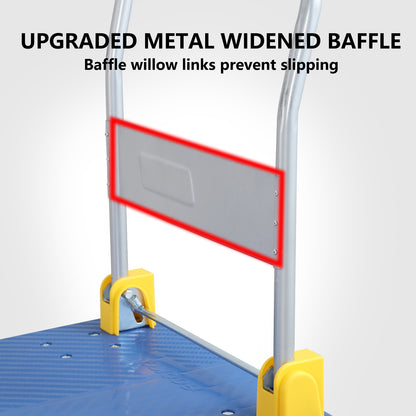 Foldable Push Hand Cart, Platform Truck with 440 lbs. Weight Capacity, Blue