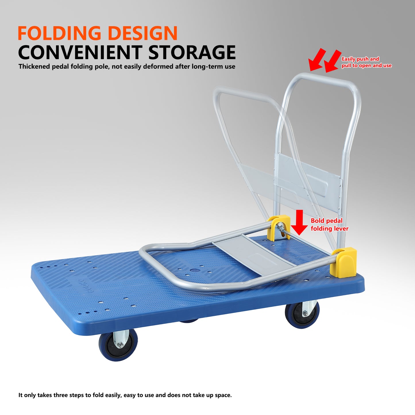 Foldable Push Hand Cart, Platform Truck with 1320 lbs. Weight Capacity, Blue