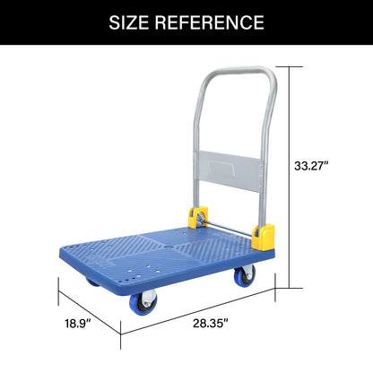 Foldable Push Hand Cart, Platform Truck with 440 lbs. Weight Capacity, Blue