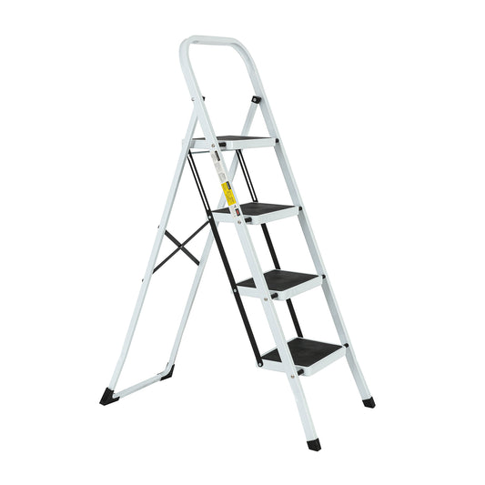 4-Step Iron Folding Step Stool Ladder 330 lbs. Load Capacity Type IA Duty Rating (5.51 ft. Reach Height), White