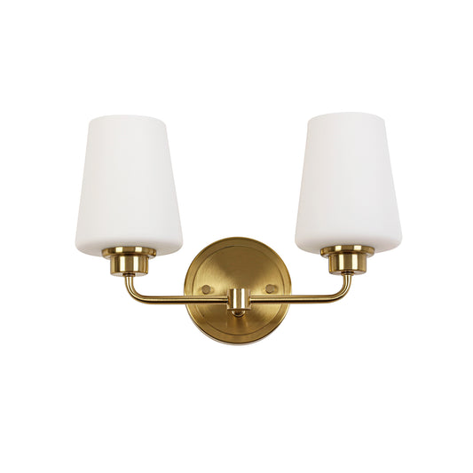 2-Light White Plus Gold Bathroom Vanity Light with Shade